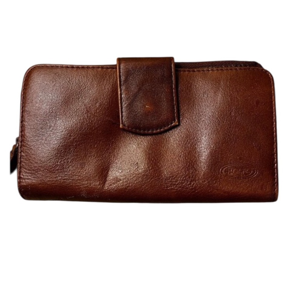 Vintage Rolfs Wallet Genuine Leather Checkbook Clutch Brown Zip Pockets